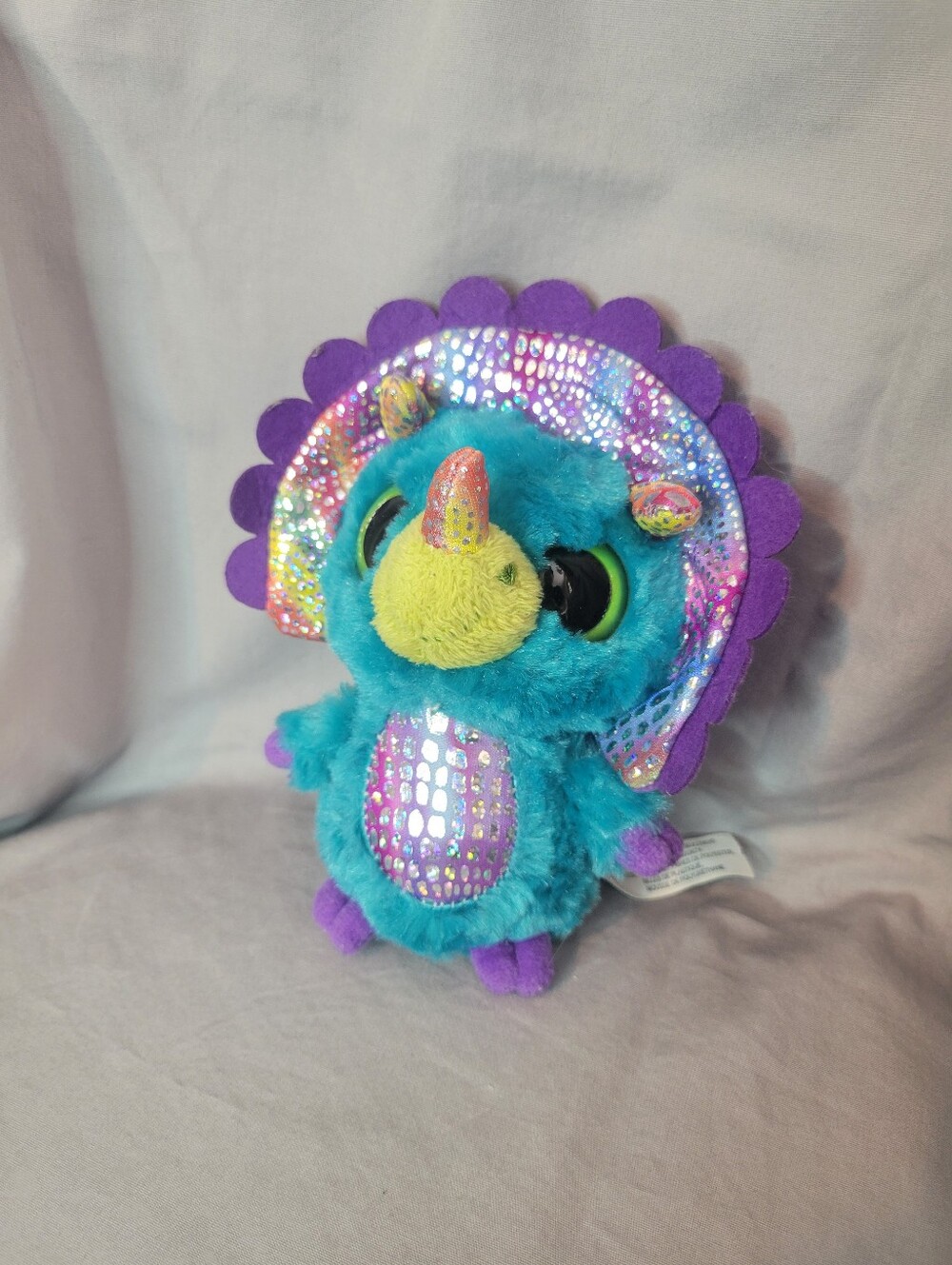 Plush Blue Triceratops Stuffed Animal with Shiny Purple Accents YooHoo & Friends